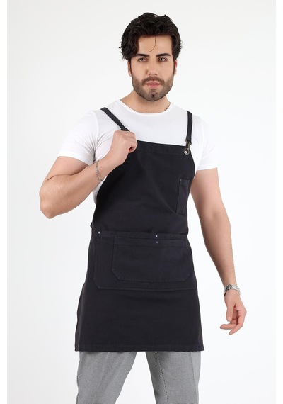 Barista Askılı Önlük Çift Cepli - Füme-12774 Füme