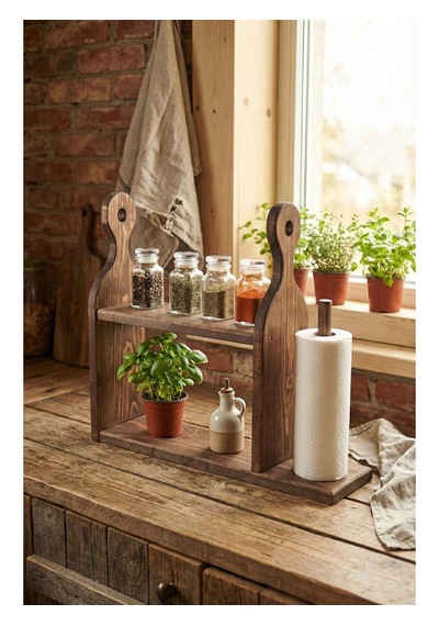 Bel&co Home Masif Ahşap Mutfak Rafı Havluluklu Baharatlık 47 Cm Ceviz