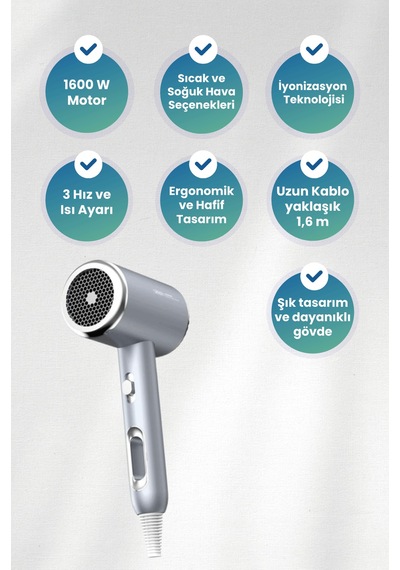 Cf2 1600 W Saç Kurutma Makinesi - Elektriklenme Karşıtı Negatif İyon Teknolojili