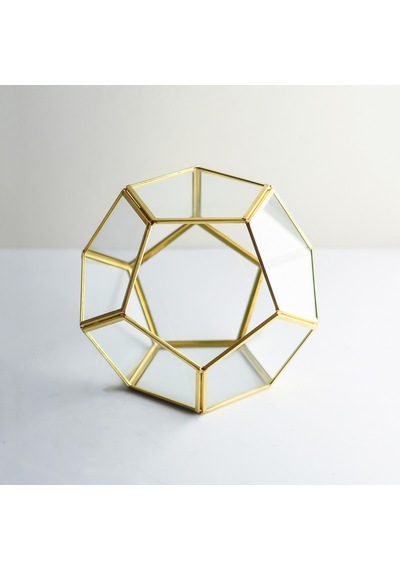 Cam Fanus Geometrik Teraryum Pirinç & Bakır