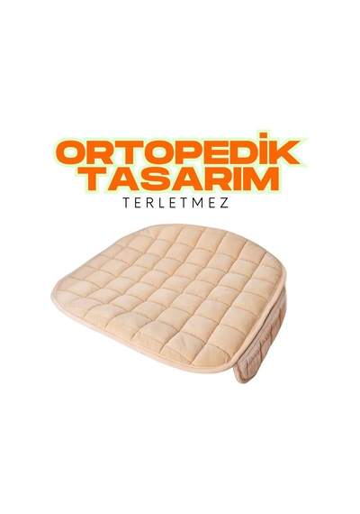 Bej Kadife Yüzeyli Araba Oturak Minderi Kaymaz, Ön/arka Koltuklara Uyumlu