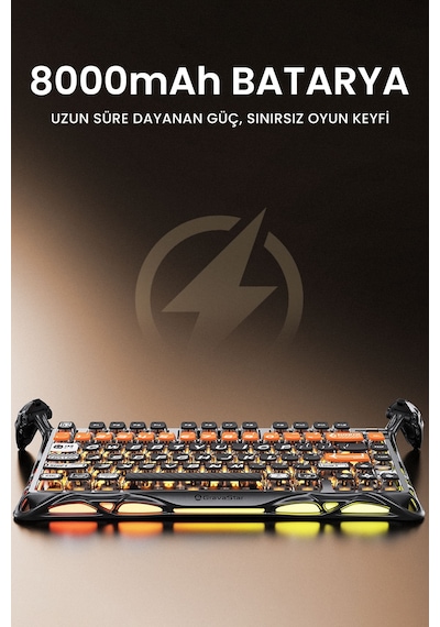 Gravastar Mercury K1 Pro Rgb Kablosuz Mekanik Gaming Klavye, Alüminyum Çerçeveli, İngilizce Q, Cyber