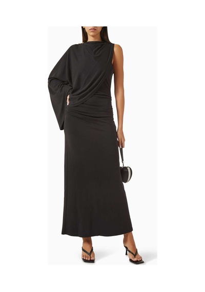 Acler Odder Midi Elbise - Jersey - %70 Viskoz, %30 Polyester - Çıkarılabilir Omuz Kolu Siyah