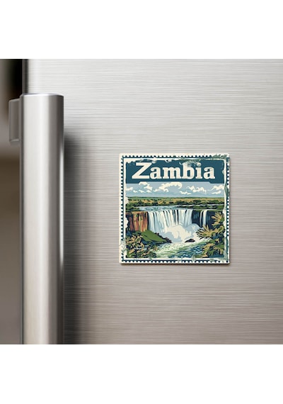 Zambiya Zambia - Posta Pulu Temalı Ülke - Baskılı Buzdolap Magneti Kare - 9x9 Cm