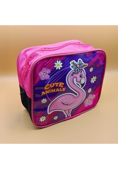 Flamingo Desenli Pembe Beslenme Çantası Fermuarlı, Kız Çocuk İçin