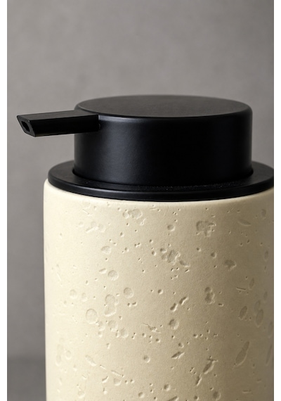 Terra Stoneware Traverten Dokulu Siyah Pompalı Dekoratif Sıvı Sabunluk 500 Ml , 13 X 7.5 Cm Bej