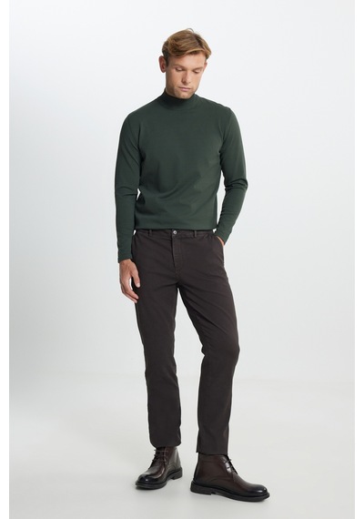 AC&Co / Altınyıldız Classics Erkek Kahverengı Slim Fit Dar Kesim Pamuklu Esnek Armürlü Yan Cep Pantolon Kahverengı Kahverengi