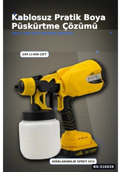 Akülü Boya Püskürtme Tabancası Ayarlanabilir Sprey Uçlu Şarjlı Duvar Boyama Aleti Bx-316026 Çok Renkli