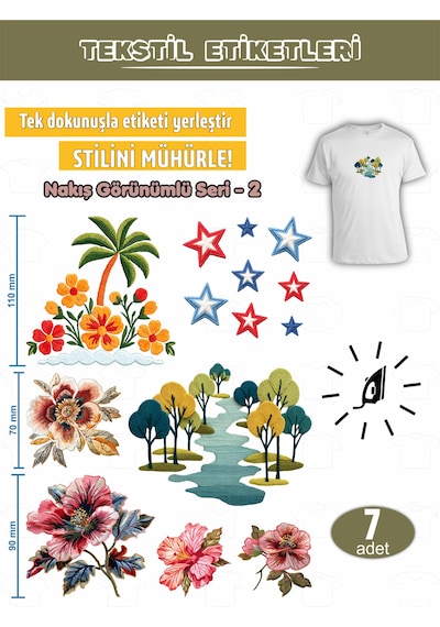 Ütü İle Yapışan Kıyafet Etiketi Nakış Görünümlü Seri-2 7lı Set Karışık