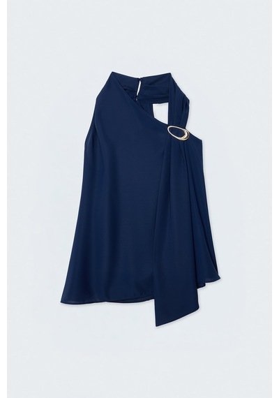 Sateen Aksesuar Detaylı Kolsuz Bluz - Lacivert-137513
