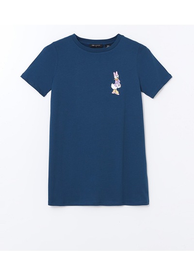 Lcw Comfort İndigo Daisy Duck Baskılı %100 Pamuklu Kadın Tişört