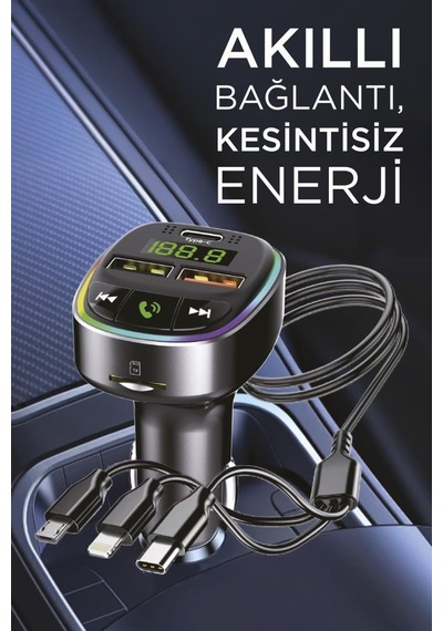 Torima G15 Siyah Fm Transmitter Araç Şarj Cihazı 18w Hızlı Şarj - Usb/type-c/tf Kart Destekli