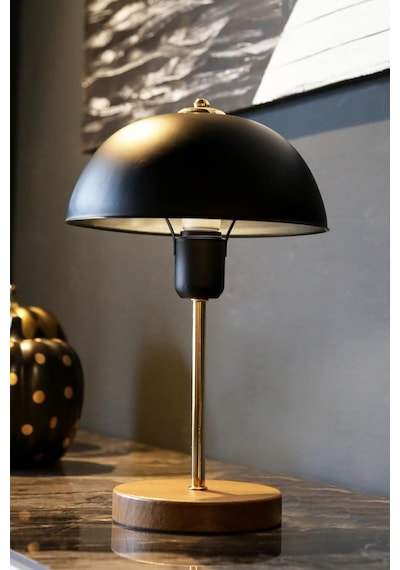 Bohhem North Home Mantar Başlıklı Siyah Metal Abajur Salon Ofis Cafe Işletme Masa Lambası Siyah Diğer