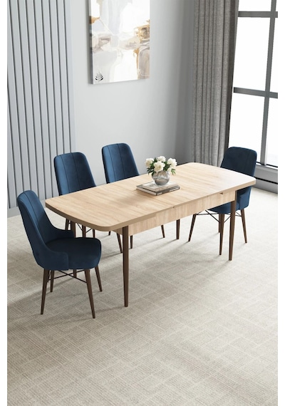 Zümra Serisi, Meşe Desen 80x132 Açılabilir Mdf Mutfak Masası Takımı 4 Adet Sandalye Lacivert Zümra Serisi, Meşe Desen 80x132 Açılabilir Mdf Mutfak Masası Takımı 4 Adet Sandalye Lacivert