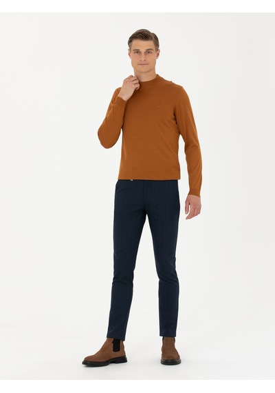 Cacharel Tarçın Slim Fit Çeyrek Balıkçı Yaka Triko Kazak Turuncu