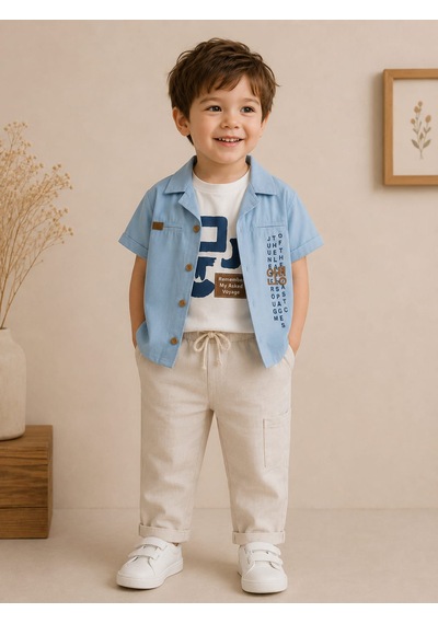 Riman 3'lü Erkek Çocuk Takımı, Gömle, Tişört Ve Pantalon 2 - 5 Yaş Çok Renkli
