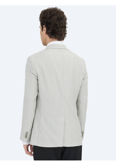 Gri Desenli Modern Fit Keten Karışımlı Ceket Gri