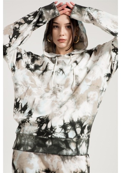 Jahr Marc Batik Yıkamalı Gri Oversize Kapüşonlu Sweatshirt
