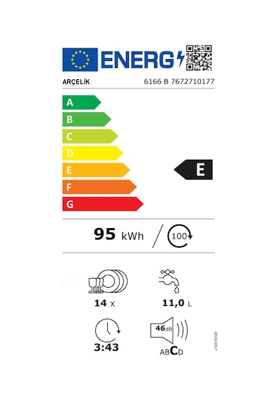 Arçelik 6166 B 6 Programlı 14 Kişilik Bulaşık Makinesi