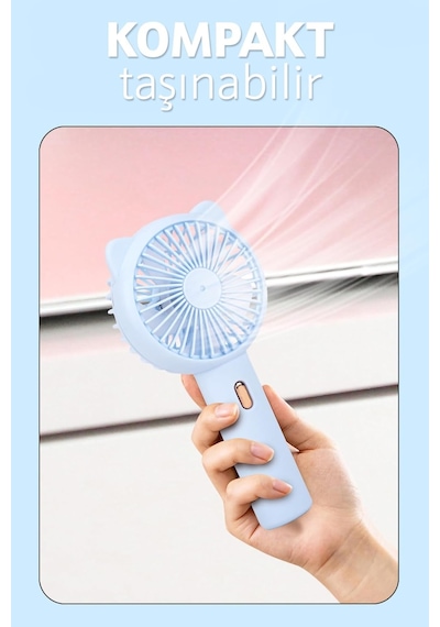 3 Modlu Şarjlı El Fanı 3 Kademe Seyahat Masaüstü Vantilatör Taşınabilir Mini Fan F136 Mavi
