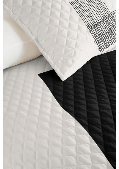 Siyah Geometrik Genç Odası Tek Kişilik Pike Takımı - Modern Çizgili 160x220 Cm Kapitone Yatak Örtüsü Turkuaz