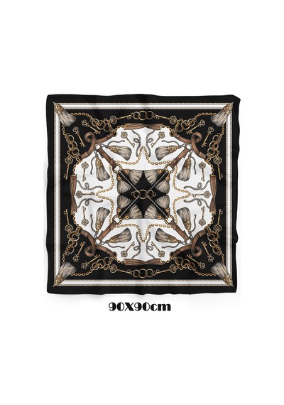 Royal Key Desen 90x90cm Eşarp/fular Siyah