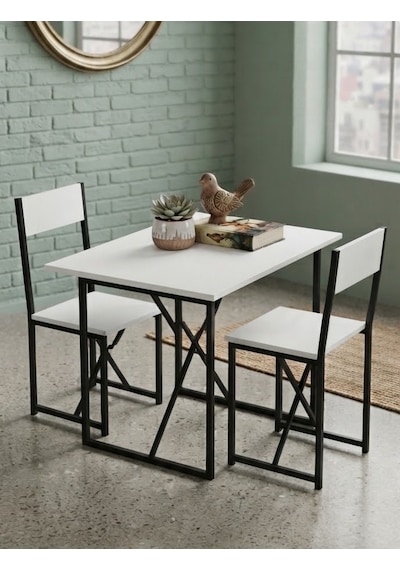 Kenzlife Masa Sandalye Takımı İznik Byzsyh 75 070 60 Masa 2 Sandalye Set Beyaz
