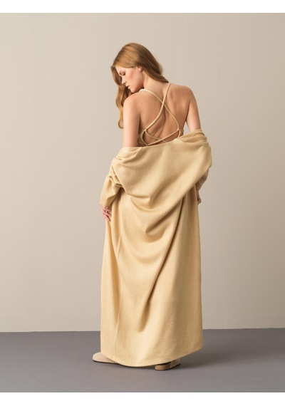 Xint Bej Oversize Açık V Yaka Uzun Hırka 400523