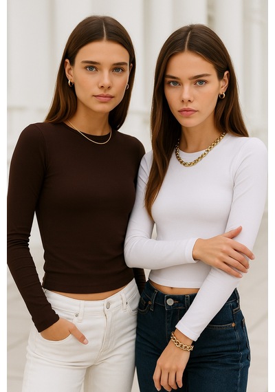 Rich Kadın Beyaz-kahverengi 2'li Paket Bisiklet Yaka Esnek Kumaşlı Vücuda Oturan Slim Fit Uzun Kollu Crop Body Beyaz - Kahverengi Rich Kadın Beyaz-kahverengi 2'li Paket Bisiklet Yaka Esnek Kumaşlı Vücuda Oturan Slim Fit Uzun Kollu Crop Body Beyaz - Kahverengi