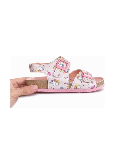 Ponchiq Kız Çocuk Pembe Baskılı Yazlık Sandalet 26-35 Pembe - Bej