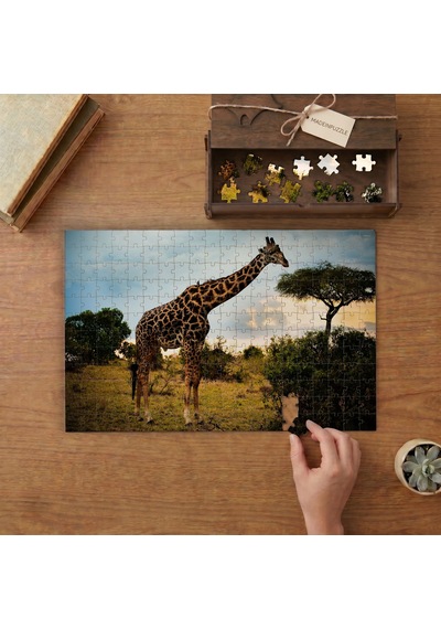 Afrika Ormanlarında Zürafa Tasarımı 240 Parça Ahşap Puzzle Ahşap Kutuda Mpy40380