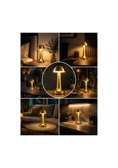 Gold Şarjlı Masa Lambası 3 Renk Işık Dokunmatik Dimmerli Kablosuz Led Masa Gece Lambası 1500 Mah Altın - 920496784 Altın