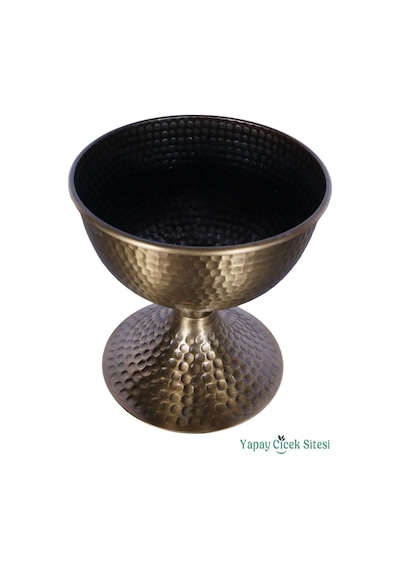 Yapay Çiçek Sitesi Metal Dekoratif Darbeli Vazo 20 Cm Bronz Bronz