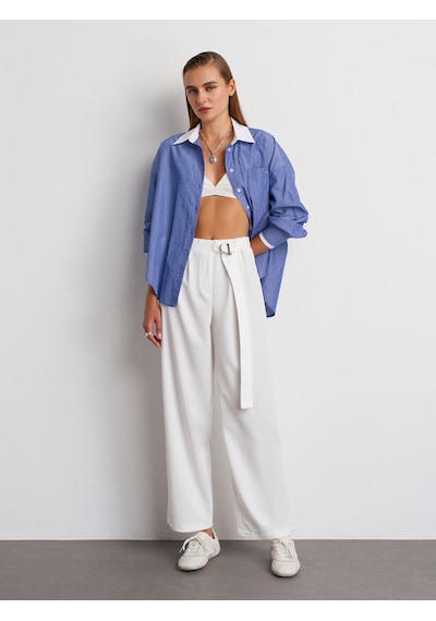 Dilvin 72189 Kemerli Pantolon-beyaz Beyaz