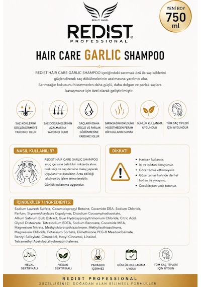 Redist Garlic Shampoo Sarımsak Özlü Besleyici Saç Bakım Şampuanı 750 Ml Tüm Saç Tipleri