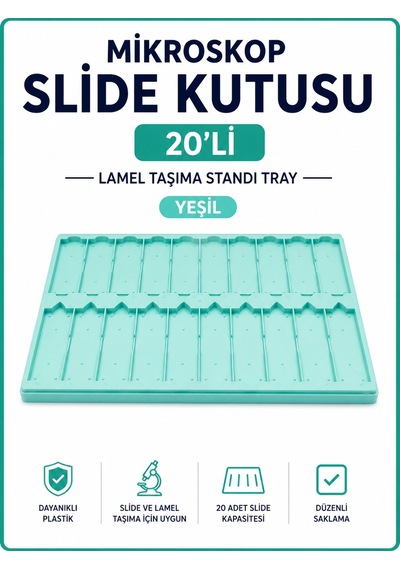 Mikroskop Slide Kutusu 20li-lamel Taşıma Standı Tray-yeşil