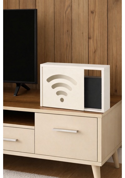 Teknor Ahşap Modem Saklama Kutusu Dekoratif Wifi Desenli Saklama Kutusu Demonte 35 X 40 Cm Sürgülü