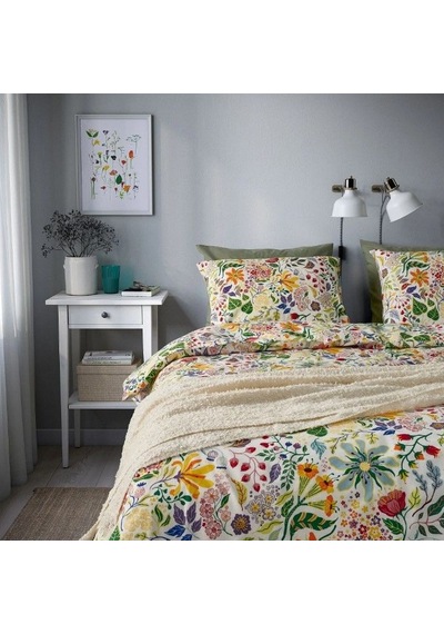 Ikea Strandlummer Tek Kişilik Nevresim Takımı 150 X 200 Cm Lacivert - Beyaz - Yeşil - Turuncu Çok Renkli