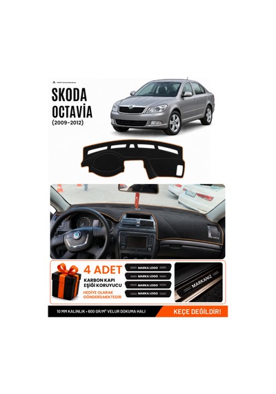 Skoda Octavia 2009-2012 Uyumlu Torpido Örtüsü, Torpido Kılıfı - Siyah Kahverengi