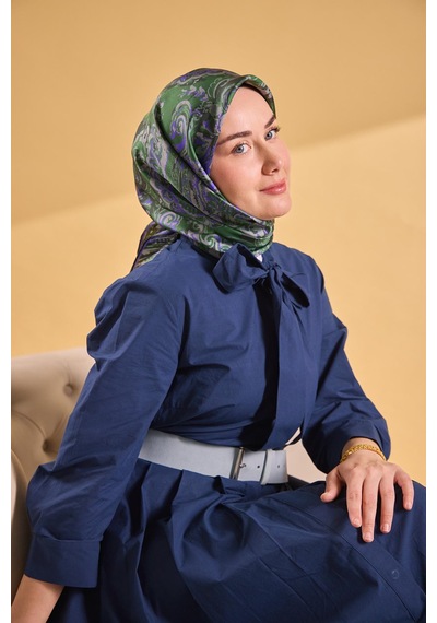 Silk Home Twill İpek Eşarp Royale Şal Desen Yeşil 90x90 Çok Renkli