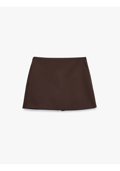 Koton Slim Fit Cepli Mini Şort Etek Kahverengi 7wak40027pw Kahve