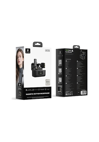 Lenyes Lm205 2in1 Yapay Zeka Gürültü Engelleyici Type-c Ve Lightning Bağlantılı Yaka Mikrofonu Siyah