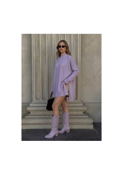 Onno Style Women Düz Triko Standart Panço Lila