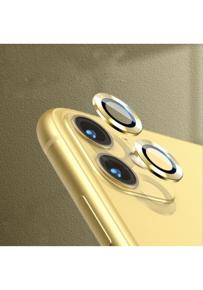 Apple Uyumlu iPhone 12 Mini Kamera Koruyucu Lens Mercek Metal Çerçeveli 2li Set Gold Altın