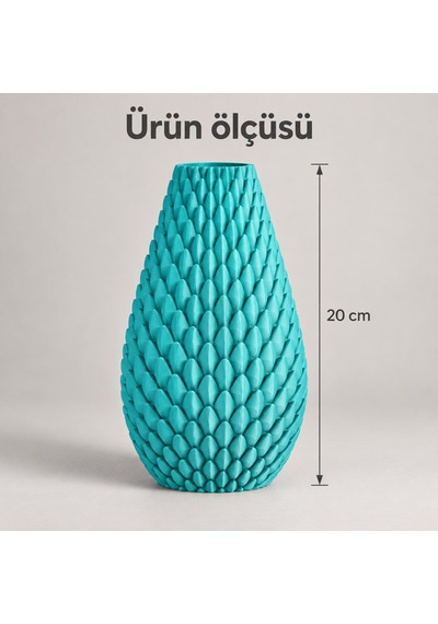 Kabartma Desenli Dekoratif Vazo 20 Cm Modern Tasarım Camgöbeği