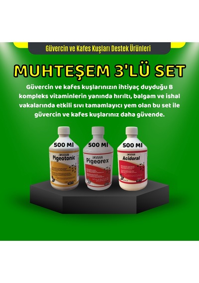 Royal Güvercin Ve Kafes Kuşları İçin Muhteşem Üçlü Set Pigeotonic Pigeorex Acidoral 500 ML