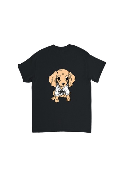 Paybuy Çocuk Kısa Kollu Baskılı Tişört Karate Köpek Figürlü Rahat Kesim Siyah
