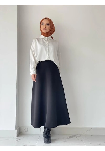 Bav Butik Ayvitrin Puf Scuba Kloş Etek Siyah