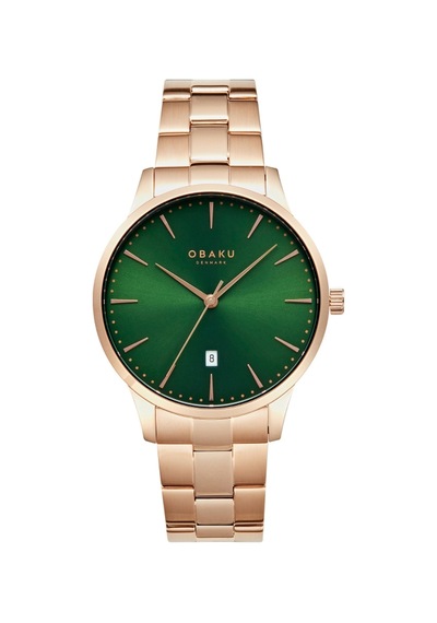 Obaku Denmark V247xdvesv Quartz Çelik Rose Yeşil Kadran 42 Mm Erkek Kol Saati Rose Gold