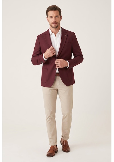 Slim Fit Torba Cepli Esnek Pamuk Bordo Ceket C 735